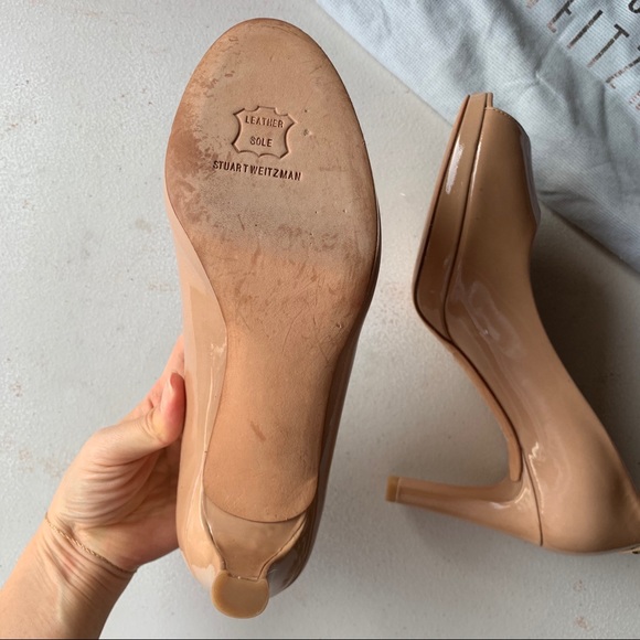 NWOT Stuart Weitzman Nude Peeptoe Pumps - Picture 2 of 6